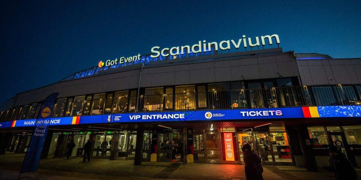 Bilde av Scandinavium arena fra utsiden i Göteborg, Sverige, fra 3. desember 2023. Photo: Mathias Bergeld / BILDBYRÅN / kod MB / MB0792